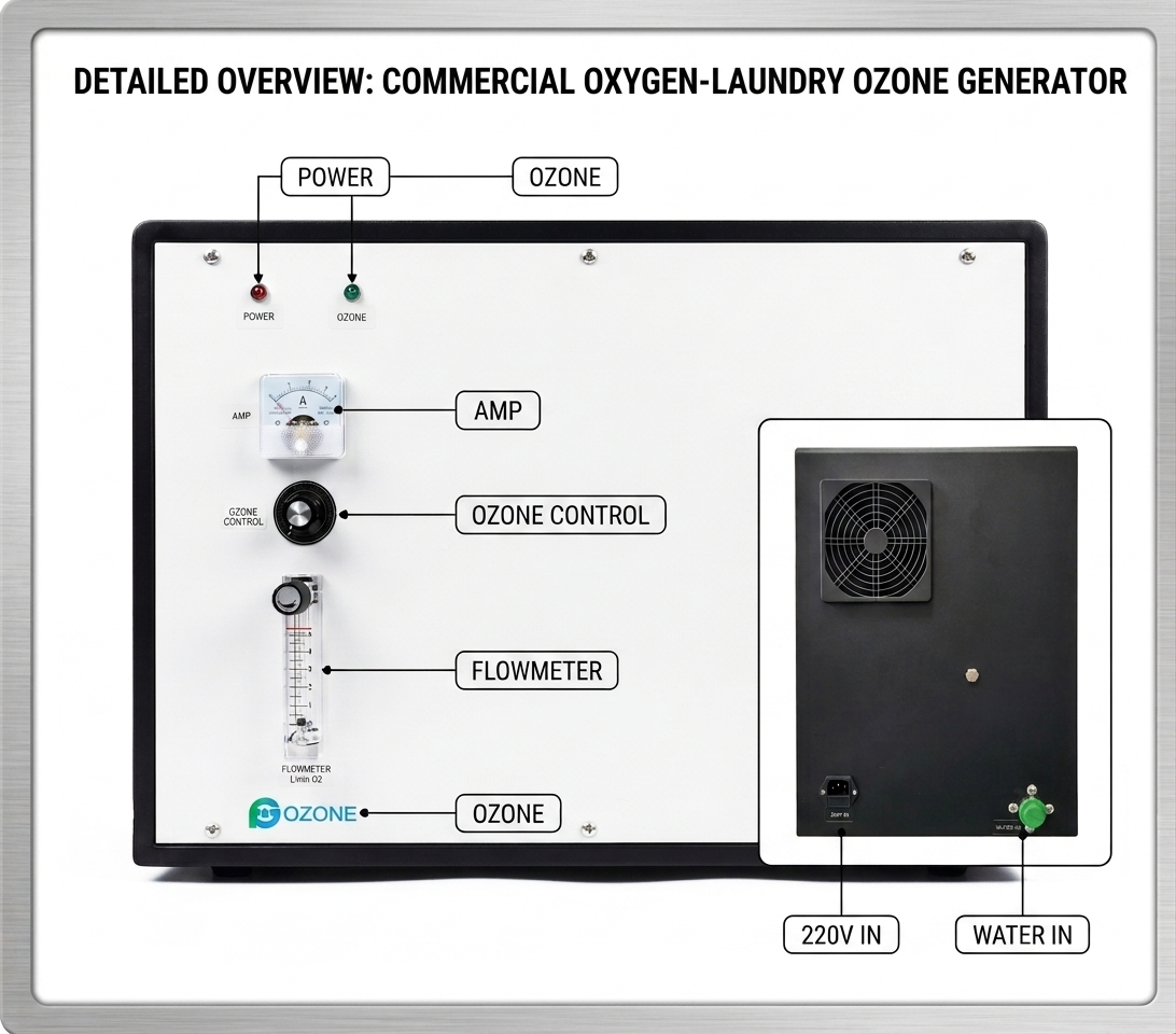 Ozone laundry system installed in hotel laundry room for chemical-free disinfection and linen care