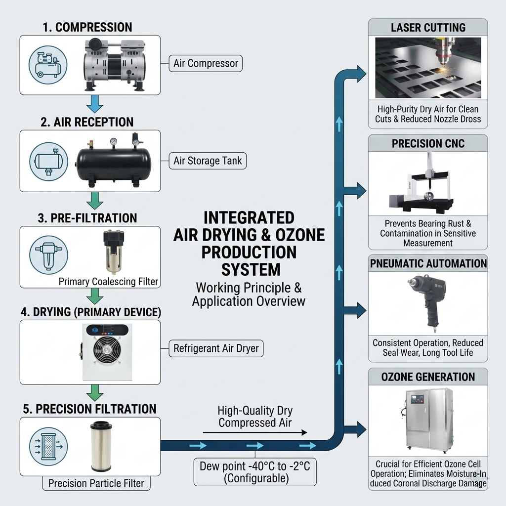 How refrigerated air dryer works cooling, moisture removal, dry air output for ozone generator.jpg